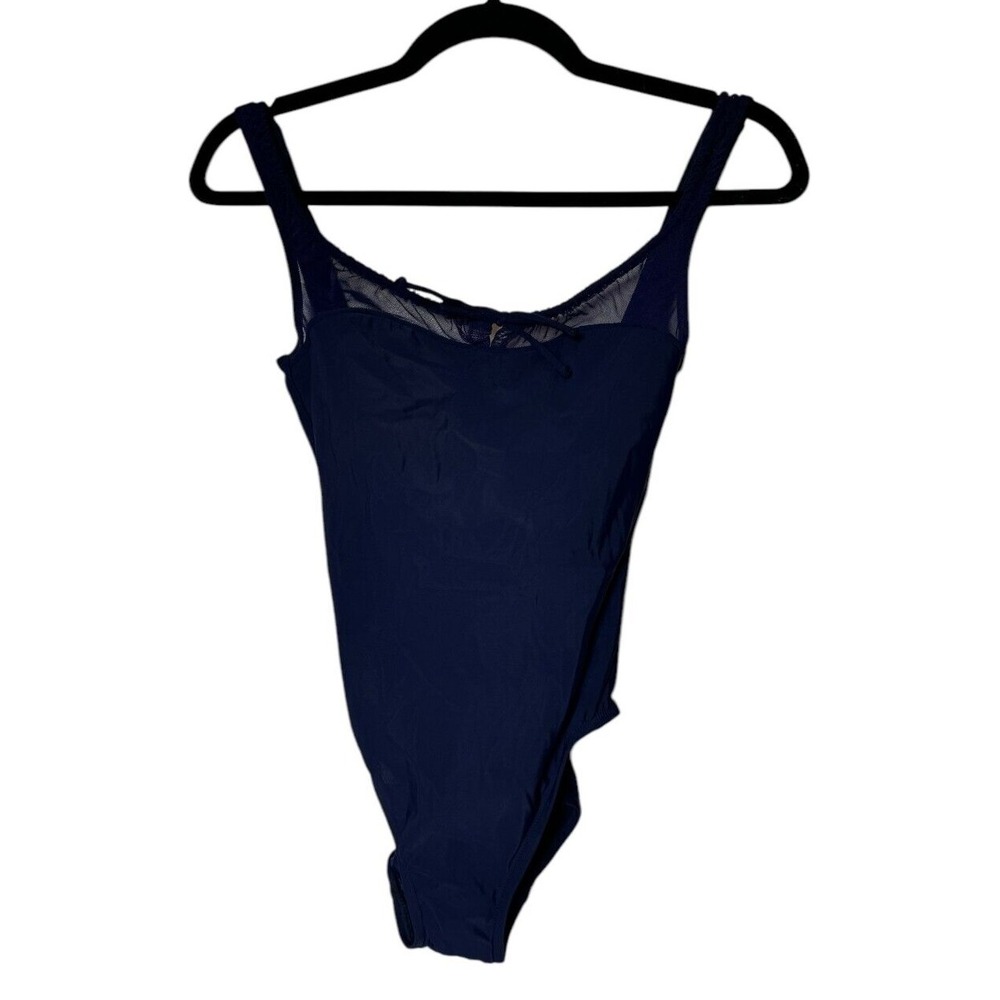 adrienne vittadini one piece‎ blue swim suit Lace detail with built in bra Navy